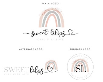 Regenbogen-Logo-Design, rosa Regenbogen-Logo-Design, Boutique Small Business Logo, Kinder-Logo, niedliches Kinder-Logo, Boho-Baby-Boutique-Logo