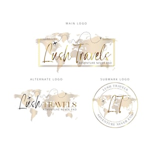 Logo de voyage, kit de marque aventure, blogueur voyage, création de logo de voyage carte du monde, logo d'entreprise d'agent de voyages, logo d'avion