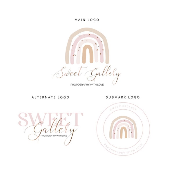 Rainbow Logo Design, Baby Boutique Logo Design, Photography Logo Design Logo Design, Rose Gold Logo, Boho Baby Boutique Logo