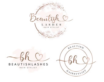 Logo-Design, Beauty-Logo, vorgefertigtes Logo-Design, Salon-Logo-Design, Aquarell-Lash-Logo, Herz-Logo, Fotografie-Logo, Boutique-Logo