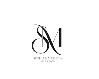 Modernes Hochzeitslogo-Monogramm, stilvolles Hochzeitspaar-Logo, minimalistisches Hochzeitsmonogramm, Initialen-Logo, editierbares Hochzeitsmonogramm