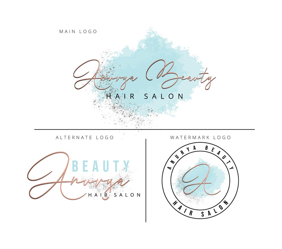 Elegant Rose Gold Watercolor Beauty Logo, Glitter Detail (digital ...