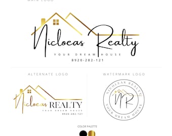 Gold Real estate Logo Design, Real estate Business Logo Package, Realtor Branding Kit Logo Design, Premade Logo Design, Real Estate Stamps