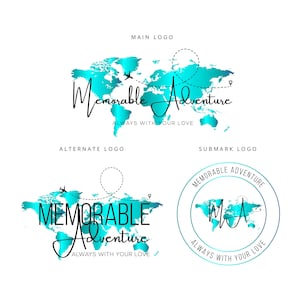 Travel Logo, Gold Blue Travel Logo Design, Travel Turquoise Logo, Travel Business Logo, Travel Agency Logo, Gold Map Adventure Logo