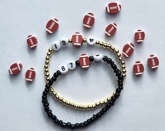 Football beaded bracelet, Game Day bracelet, Personalized name or number bracelet, Sports bracelet, Number Bracelet, Team bracelet