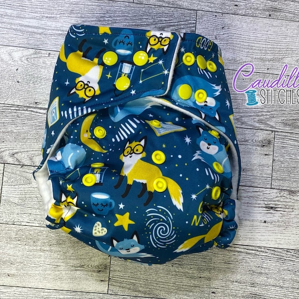 Good Night Moon Yellow Fox Pocket One-Size Diaper, Baby’s Nappies, Reusable, Baby Shower Gift, Ready To Ship