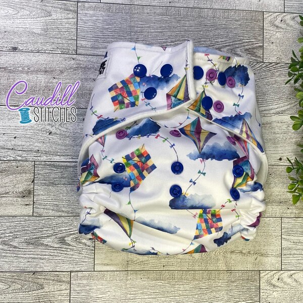 Cloudy Day Kite Flying Pocket One-Size Diaper, Baby’s Nappies, Reusable, Baby Shower Gift, Ready To Ship