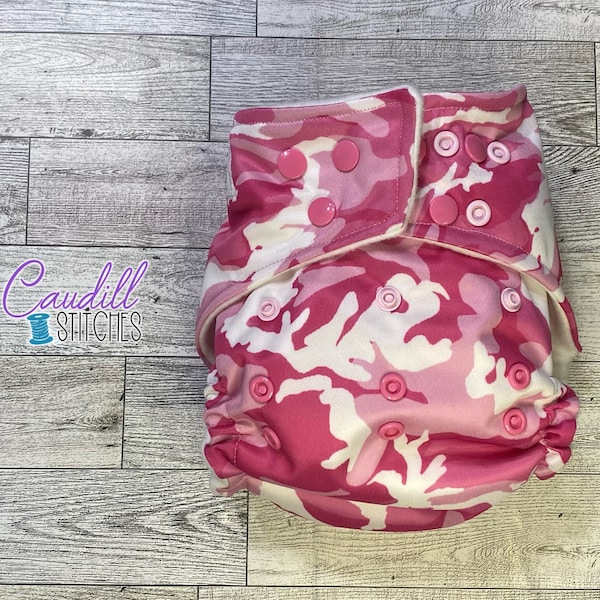 Pink Camouflage Pocket One-Size Diaper, Baby’s Nappies, Reusable, Baby Shower Gift, Ready To Ship
