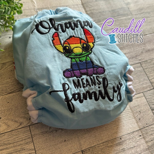 Ohana Rainbow Experiment Print Embroidered Pocket One-Size Diaper, Baby’s Nappies, Reusable, Baby Shower Gift, Ready To Ship