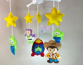 Meilleurs amis extraterrestres de l'espace, jouets en peluche en feutre de cow-boy, mobile pour bébé, décorations de pépinière, chambre de bébé, peluche en feutre