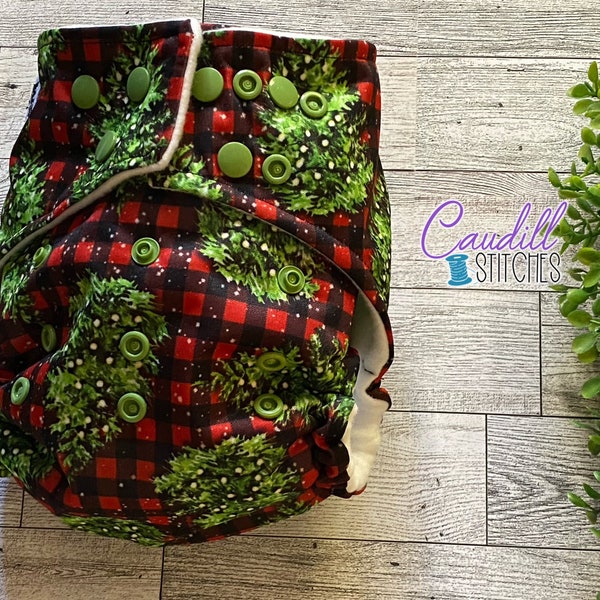Christmas Trees Pocket One-Size Diaper, Baby’s Nappies, Reusable, Baby Shower Gift, Ready To Ship