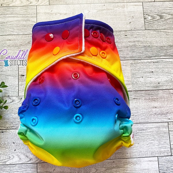 Rainbow Gradient Pocket One-Size Diaper, Baby’s Nappies, Reusable, Baby Shower Gift, Ready To Ship