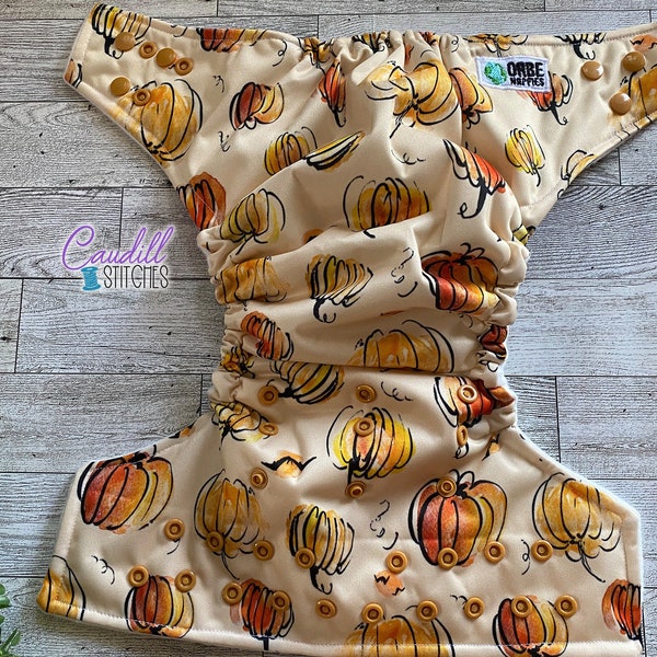 Fall Pumpkins Pocket One-Size Diaper, Baby’s Nappies, Reusable, Baby Shower Gift, Ready To Ship