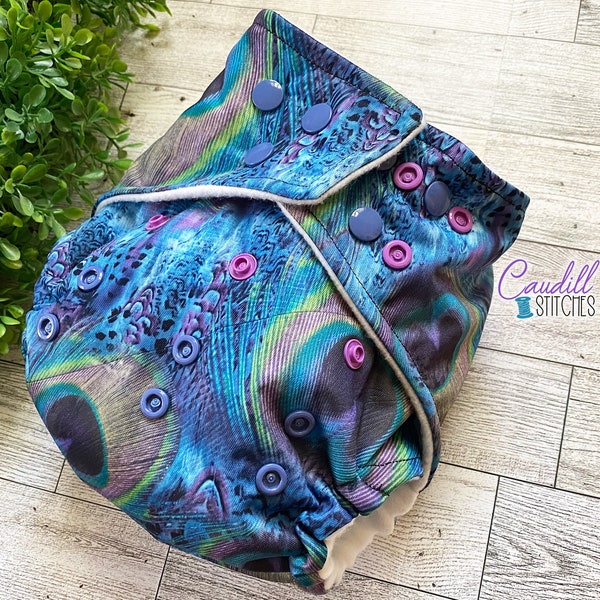 Peacock Feathers Pocket One-Size Diaper, Baby’s Nappies, Reusable, Baby Shower Gift, Ready To Ship