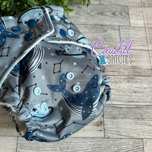 Magical Whale Constellation Pocket One-Size Diaper, Baby’s Nappies, Reusable, Baby Shower Gift, Ready to Ship