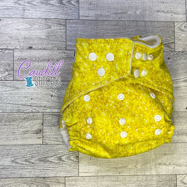 Yellow Faux Glitter Pocket One-Size Diaper, Baby’s Nappies, Reusable, Baby Shower Gift, Ready To Ship