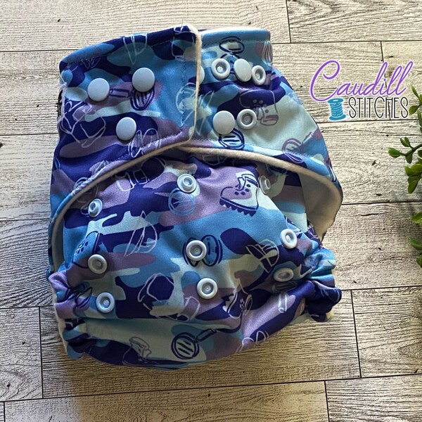 Blue Camouflage Hiking Pocket One-Size Diaper, Baby’s Nappies, Reusable, Baby Shower Gift, Ready To Ship