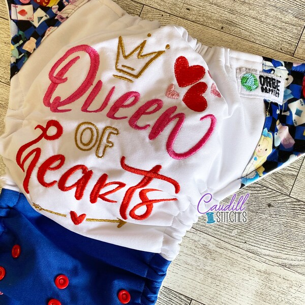 Queen of Hearts, Children’s Book, Alice Print Embroidered Pocket One-Size Diaper, Baby’s Nappies, Reusable, Baby Shower Gift, Ready To Ship