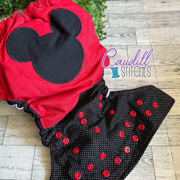 Black and Red Ears Embroidered Pocket One-Size Diaper, Baby’s Nappies, Reusable, Baby Shower Gift, Ready To Ship