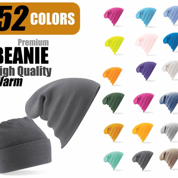 Plain Beanie Hat Slouchy Cuffed Beanie - Warm & Cozy Premium Men Women Winter Hats Beanies