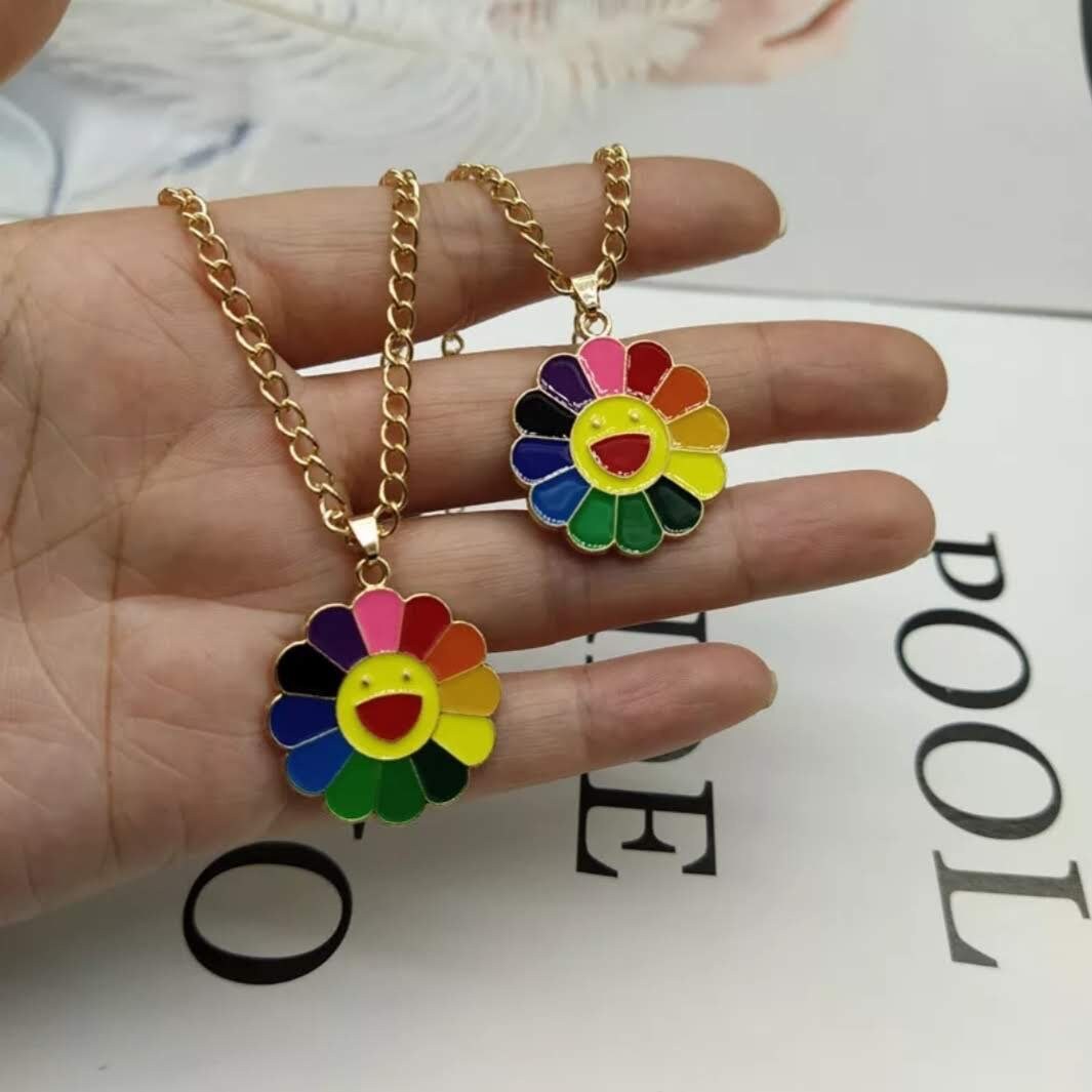 Takashi Murakami Unisex Colorful Smile Rainbow Necklace