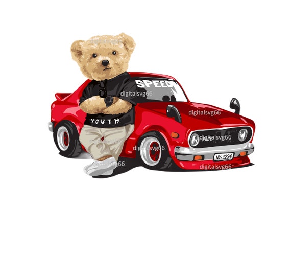 Teddybär svg,sport rotes auto,süßer teddybär png,rot print,vektor