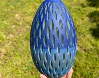 Blue and Uranium Carved Glass Vase