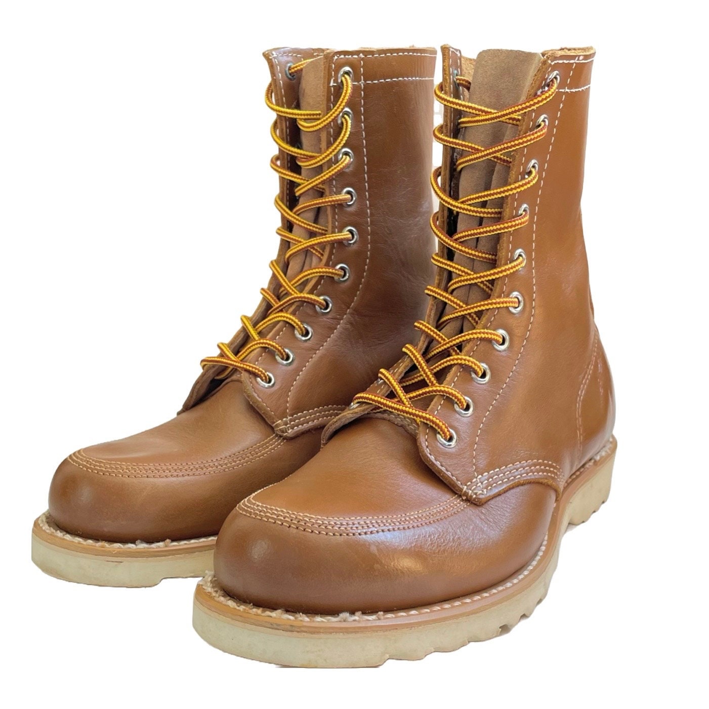 靴 Gorilla engineer boots Vintage Gorilla Leather Moc Toe Boots: Tan Brown, Made in Canada