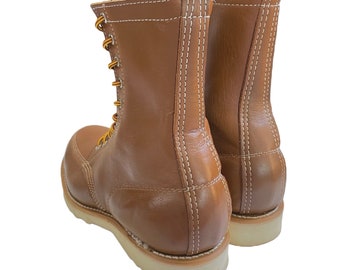 Vintage Gorilla Leather Moc Toe Boots: Tan Brown, Made in Canada