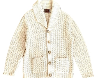 Vintage Tundra Wool Cable Knit Cardigan Sweater - Cream Shawl Collar