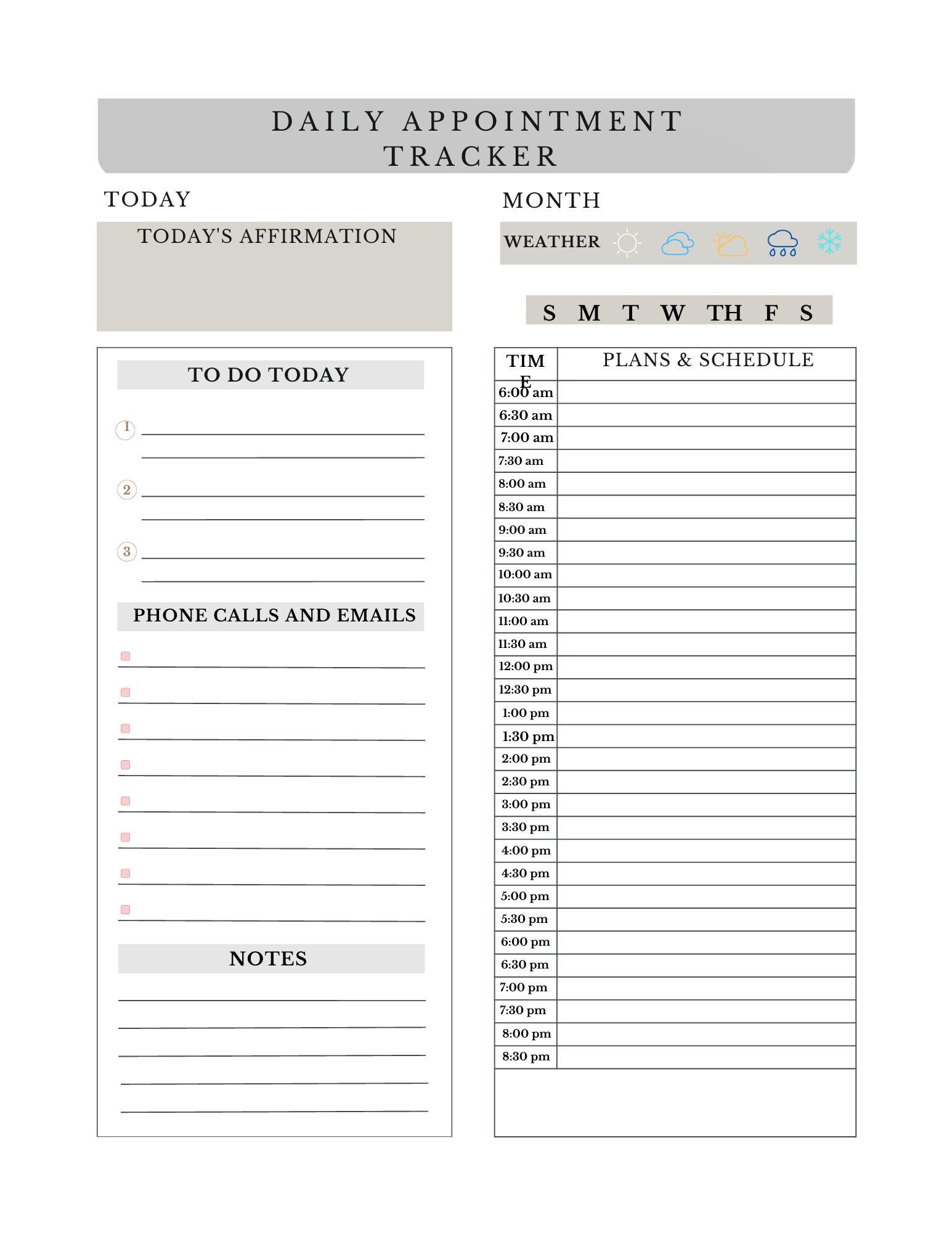 Printable Appointment Tracker, Downloadable Print, Daily Appointment ...