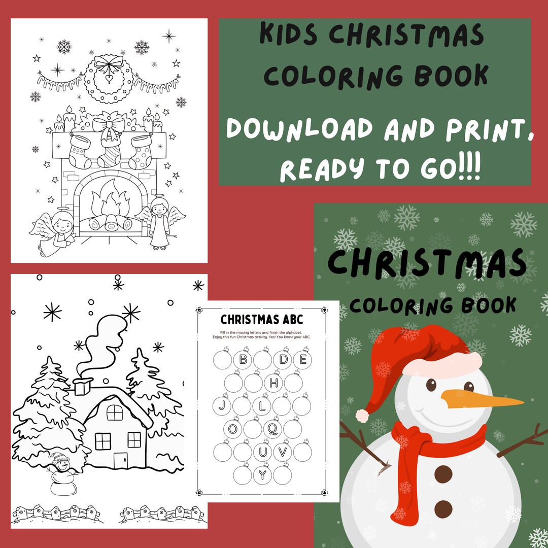 Holiday fun for kids children s printable christmas coloring book etsy