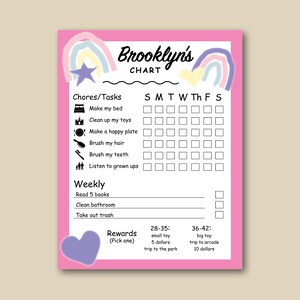 Printable, Customizable Girl&#39;s Chore Chart