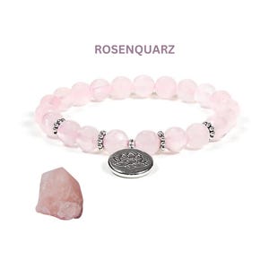 Gemstone bracelet rose quartz, pearl bracelet made of natural rose quartz gemstones with lotus pendant, yoga jewelry spiritual, mala bracelet