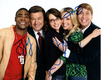 30 Rock autographié 8 x 10 photo du casting COA Alec Baldwin Tina Fey + 3