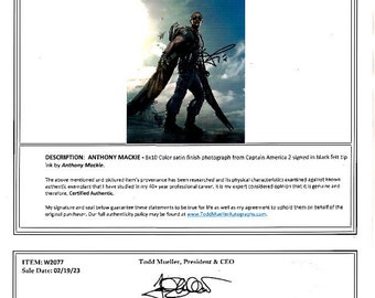 アンソニー・マッキーの直筆サイン入り 8x10 キャプテン・アメリカ