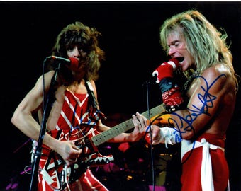 Eddie Van Halen and David Lee Roth signed autographed 8x10 photograph COA
