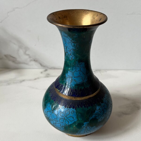 Enamel Brass Vase Etsy