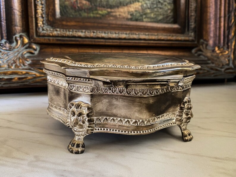 Vintage Ornate Silver Plated Trinket Box Etsy