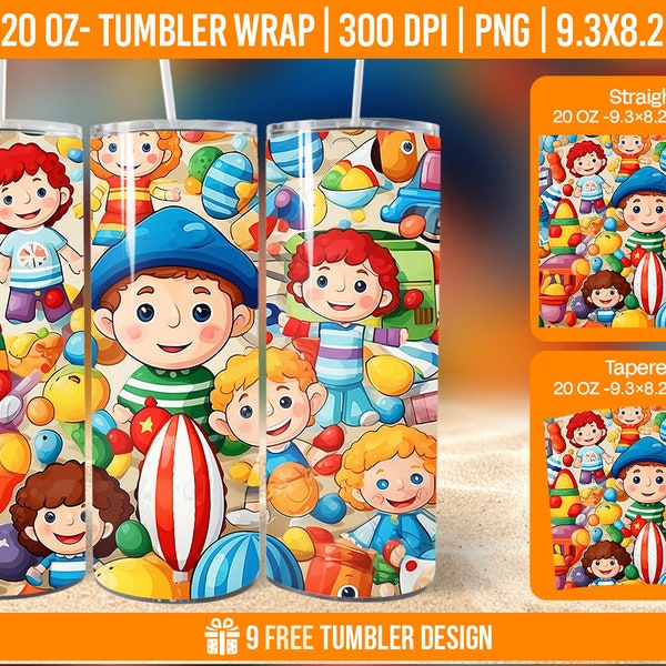 3D Children Toys  20 oz Skinny Tumbler Sublimation, Tumbler Wrap, Digital Download PNG, Straight & Tapered PNG