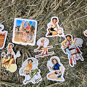 Vintage Cowgirl Pin-Up Stickers Sassy Retro Western Style