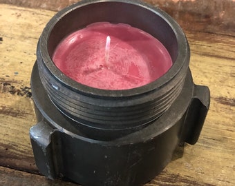 Firehose Coupling Candle, Orange Blossom Candle, Pink Candle, upcycled firehose candle, firefighter gift, Father’s Day gift, recycled