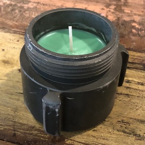 Firehose Coupling Candle, Bombshell Candle, Light Green Candle, upcycled firehose candle, firefighter gift, Father’s Day gift, recycled