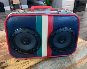 Suitcase speaker- Boom Box- Vintage Suitcase Speaker Box- Upcycled Speaker Box- Recycled Suitcase Speaker- Bluetooth Speaker
