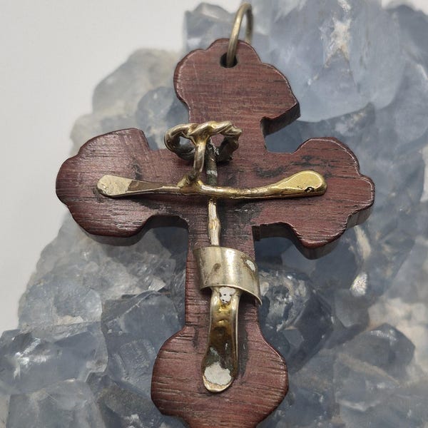 Handmade wooden abstract crucifix pendant