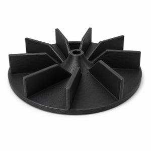May include: A black circular fan impeller featuring ten evenly spaced radial blades extending from a central hub with a small circular opening. The component has a textured surface finish consistent with 3D printed plastic construction.
