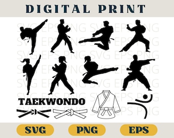 Taekwondo bundle | Taekwondo Karate print | Svg Eps Png | Taekwondo Martial art Karate clip art | Digital print SVG download, Taekwondo svg