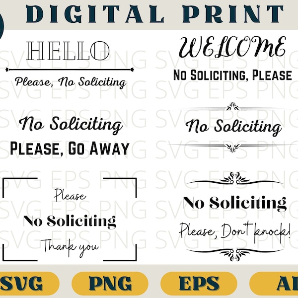 No Soliciting bundle, Door sign bundle, Svg Eps Png Ai, No soliciting door sign svg png clipart, Cricut cut file, no soliciting stickers