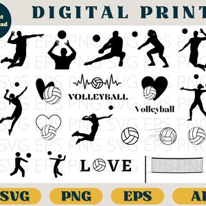 Volleyball bundle, Valleyball sillhouette cricut, Svg Eps Png AI, Volleyball player clip art, Volleyball cut file, Volleyball svg bundle