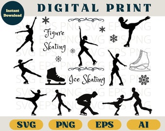 Ice skating bundle, Figure skating svg bundle, Svg Eps Png AI, Ice skating clipart, ice skating SVG download, figure skating png ice skating